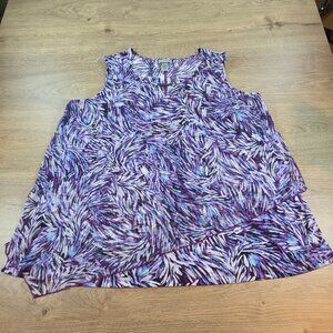 Catherines 3X Blouse Womens Plus Size Purple Abstract Layered Sleeveless EUC